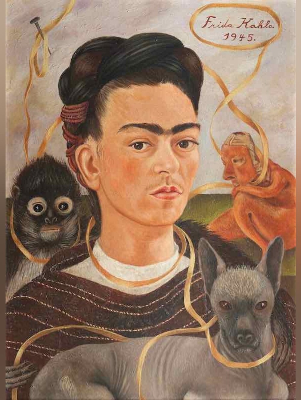 Frida Kahlo 1945 Portrait Print - Brown, Tan, Cream 8.5x11